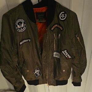 Womens Olive Green Bomber Jacket with Patches